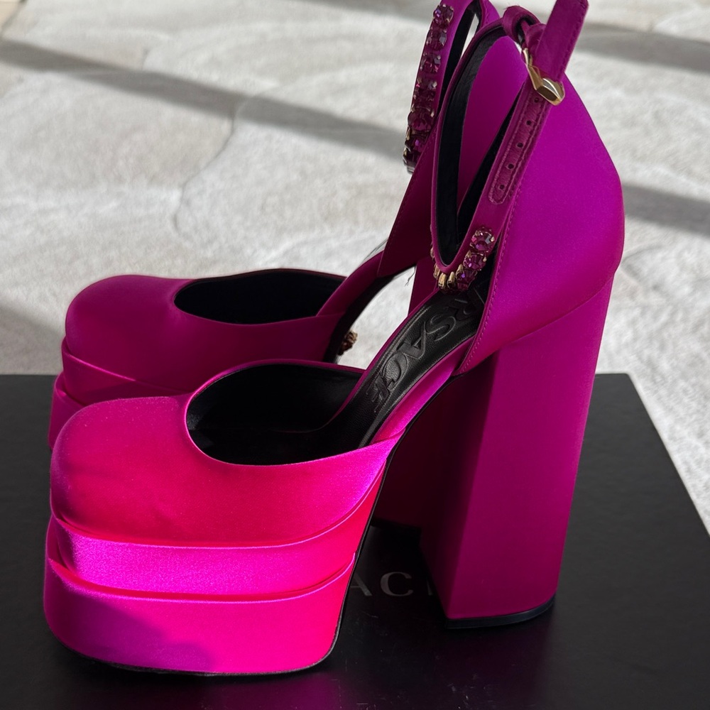 Versace Fuchsia Satin Platform Heels